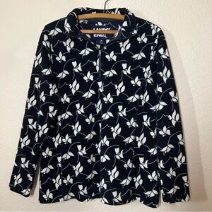 Lands' End 1/4 Zip Fleece Pullover Jacket Floral Print Size Medium